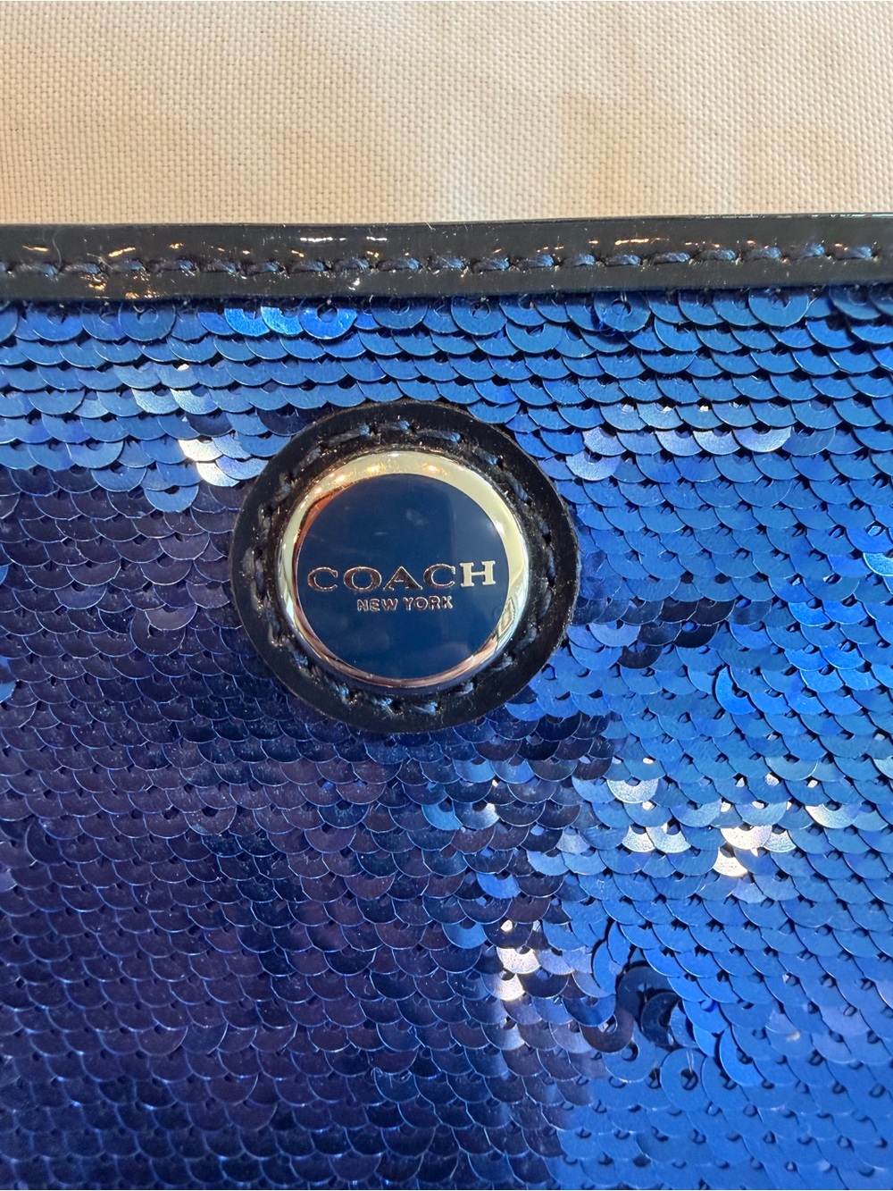 Coach Poppy Blue Sequin Crossbody Clutch with Leather Silver Chain Strap - Picture 3 of 5